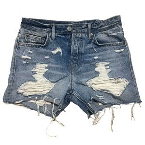 GRLFRND Blue Distressed Jean Shorts